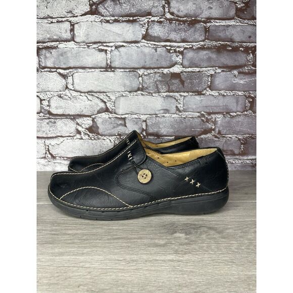 Clarks Unstructured Black Leather Casual Button Loafers Women Sz 10M US/41.5EU - Picture 12 of 16